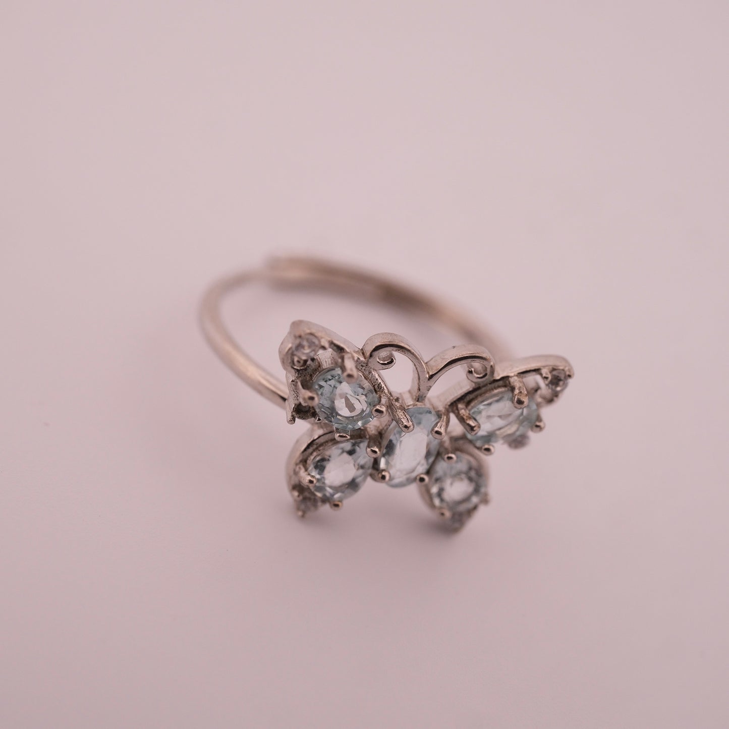 Aquamarine Butterfly S925 Adjustable Ring