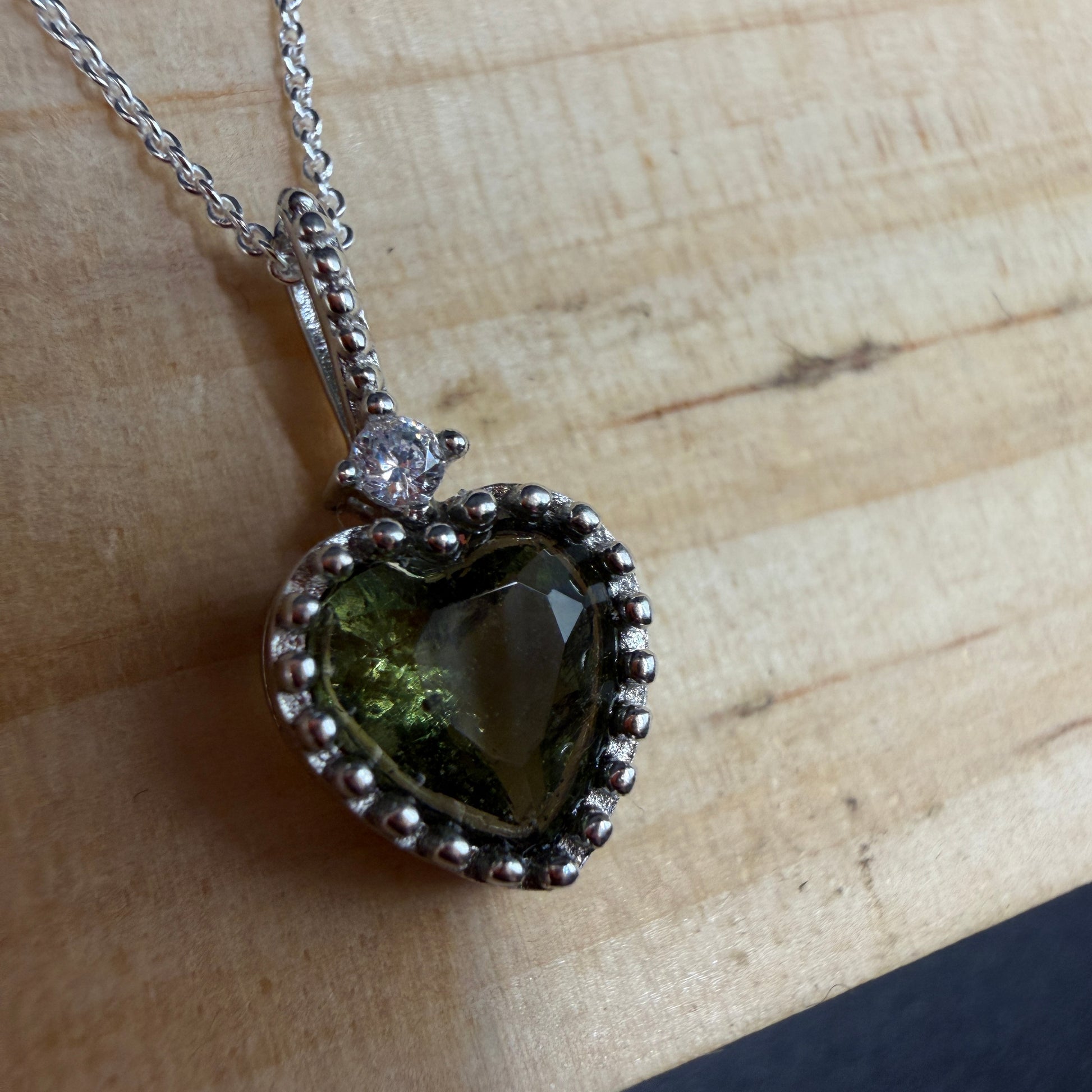 Moldavite Heart S925 Certified Necklace