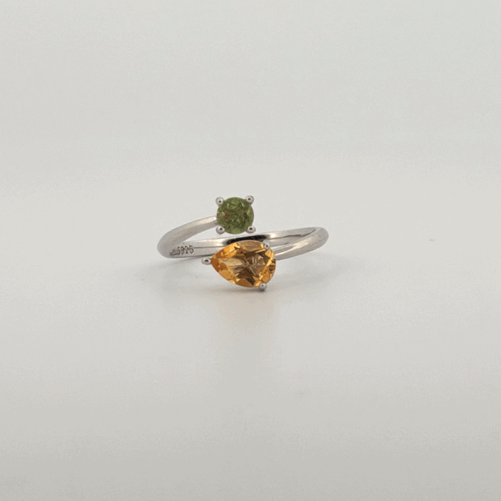Peridot and Citrine Star S925 Certified Adjustable Ring