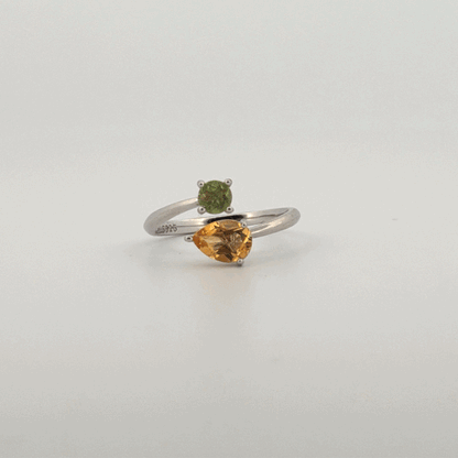Peridot and Citrine Star S925 Certified Adjustable Ring