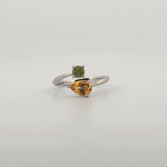 Peridot and Citrine Star S925 Certified Adjustable Ring