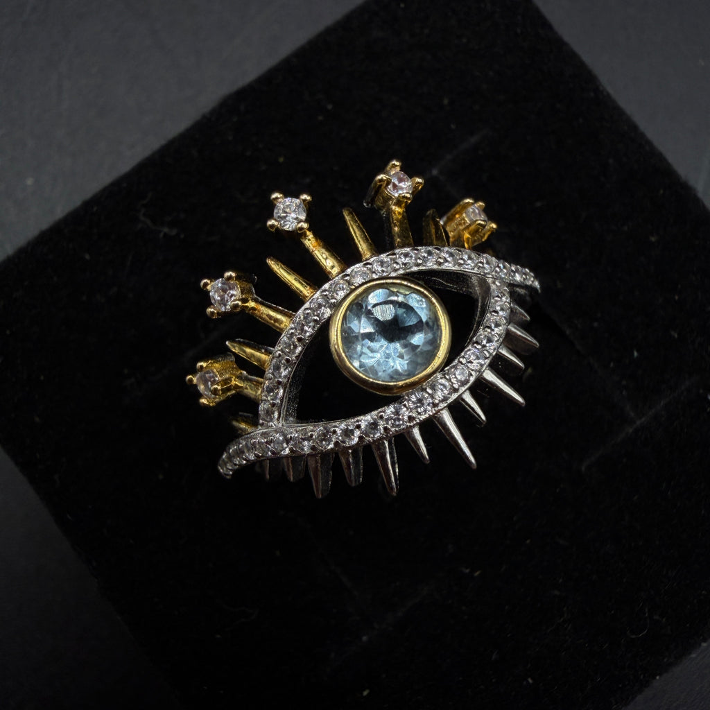 Blue Topaz Eye S925 Certified Adjustable Ring