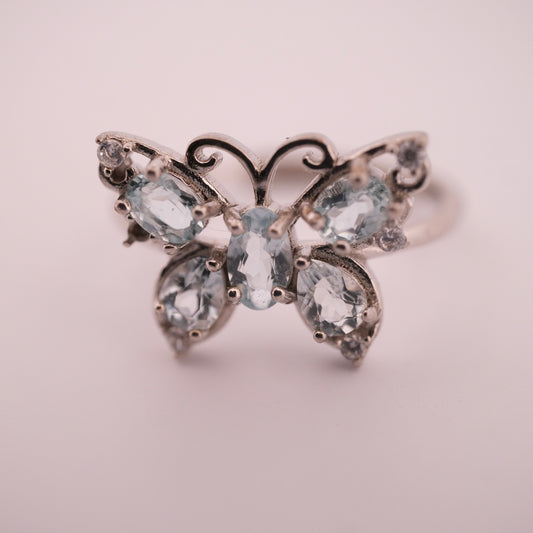 Aquamarine Butterfly S925 Adjustable Ring