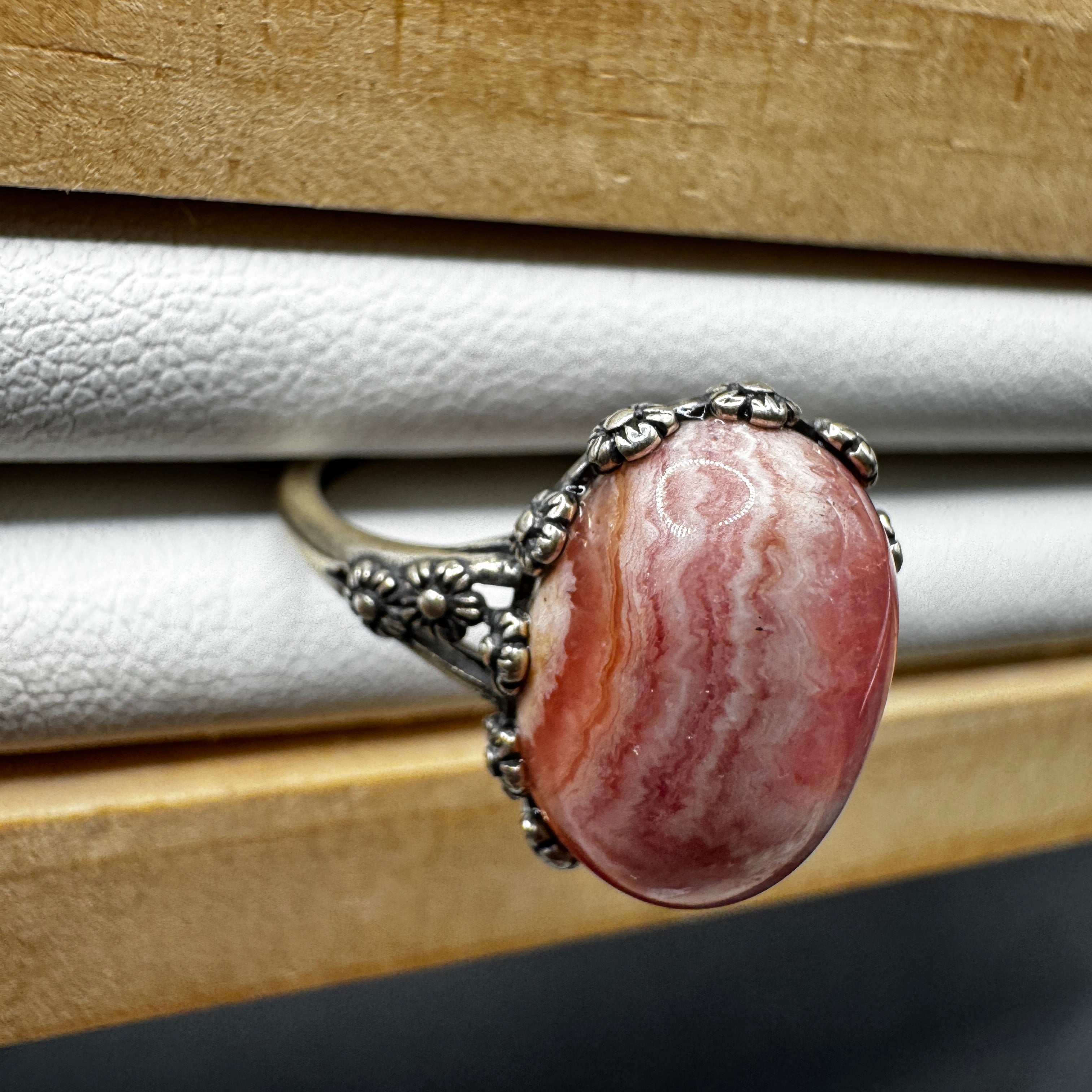 Rhodochrosite S925 Adjustable Ring