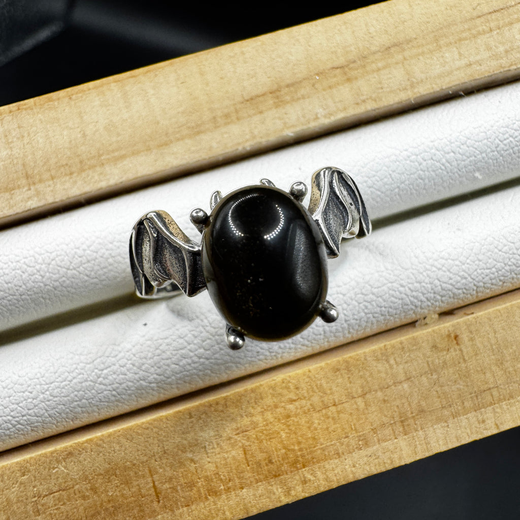 Obsidian Bat S925 Halloween Ring