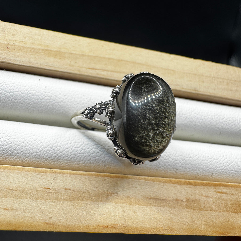 Golden Sheen Obsidian Ring