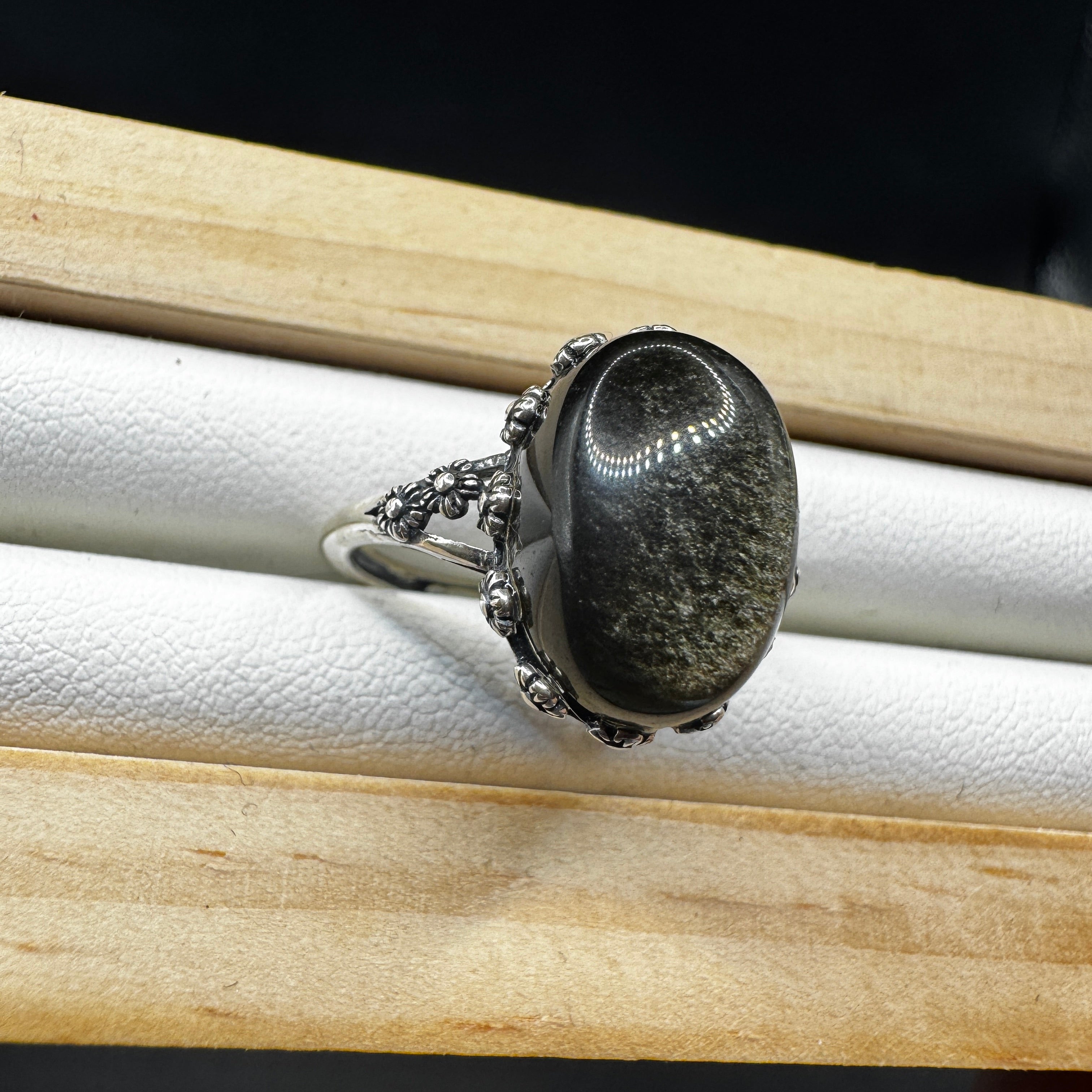 Golden Sheen Obsidian S925 Adjustable Ring