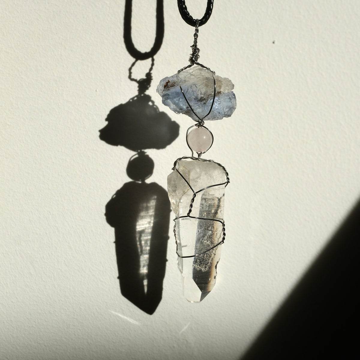 Handmade Lemurian Rose Quartz Blue Fluorite Necklace