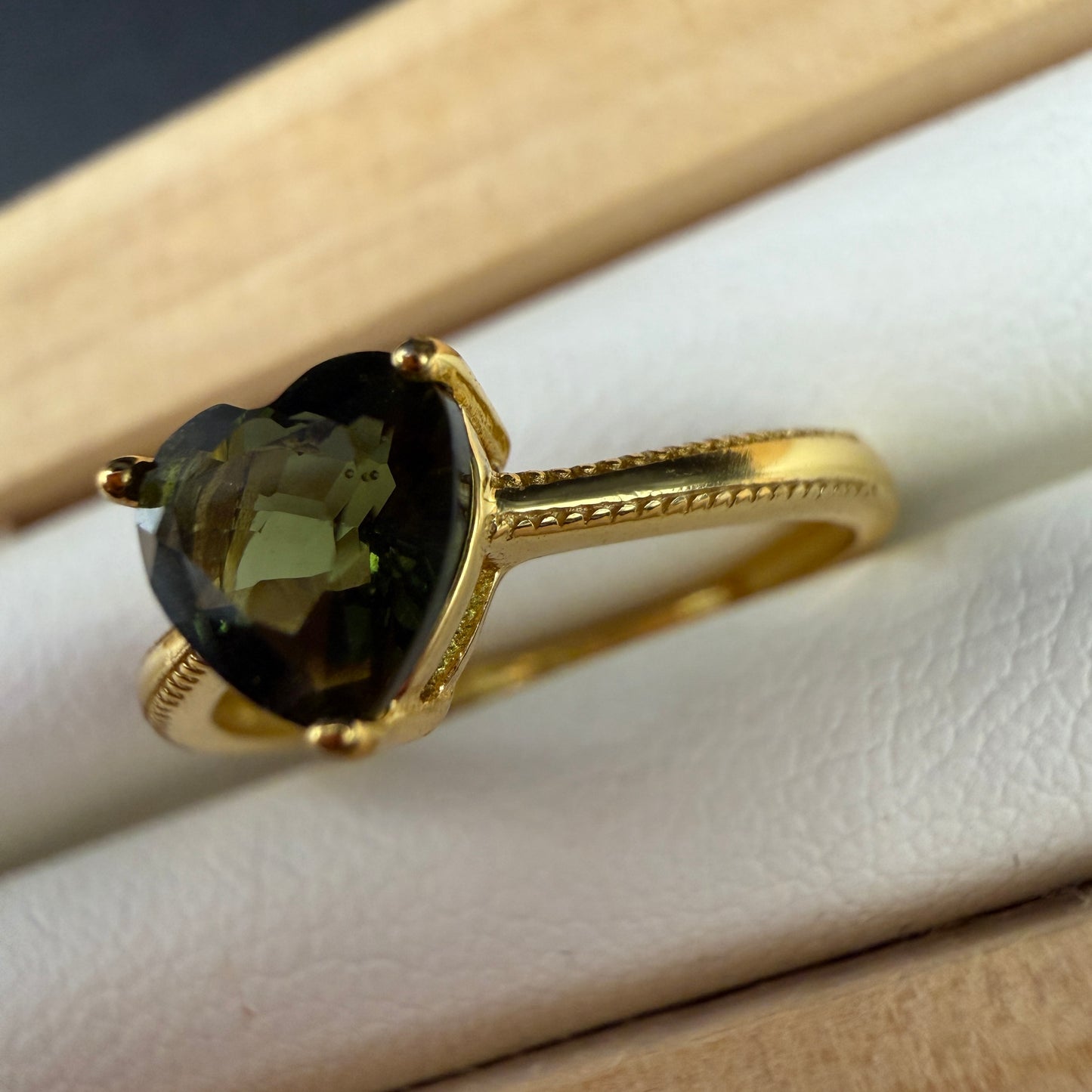 Moldavite S925 Adjustable Certified Gold Ring