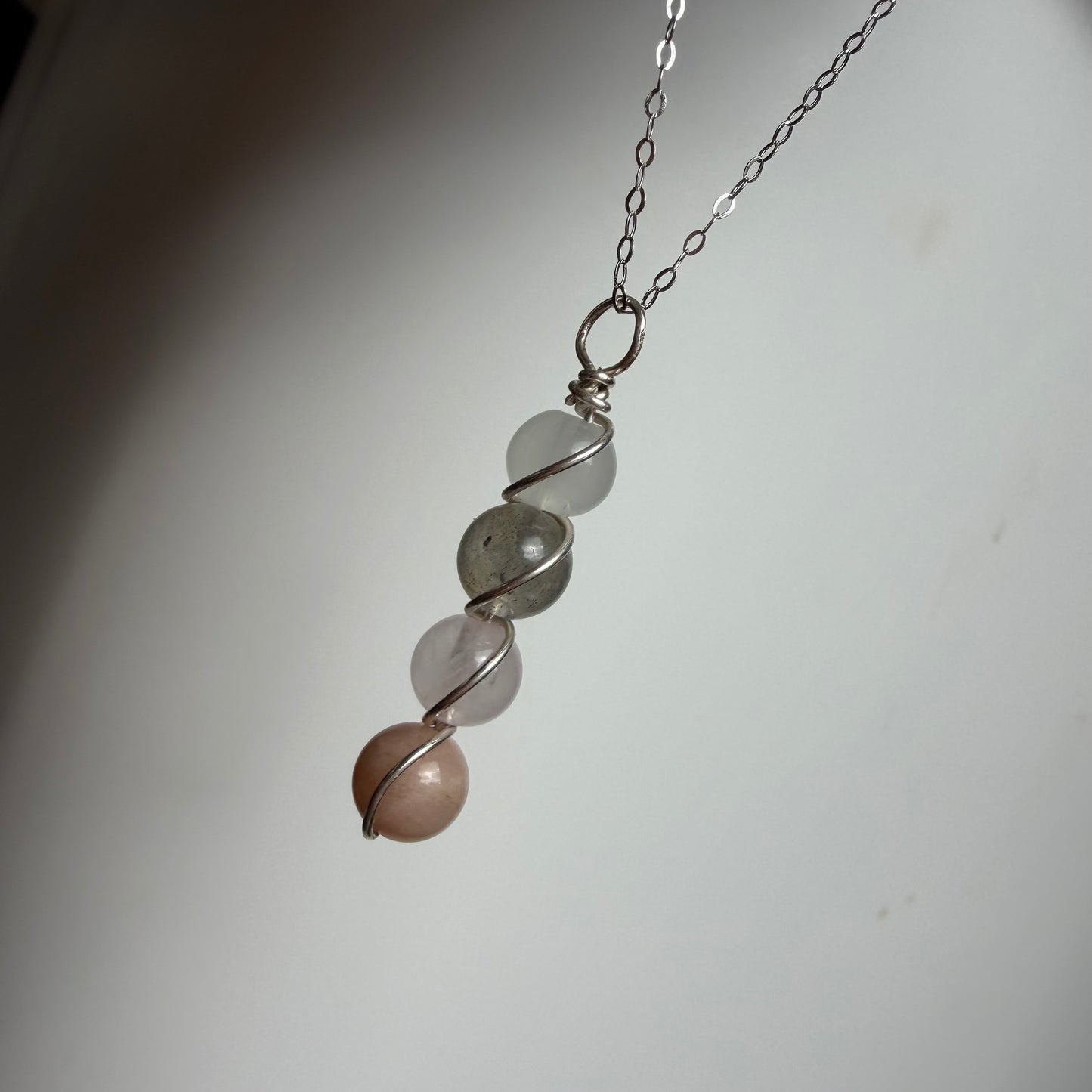 Divine Feminine Moonstone Labradorite Rose Quartz and Peach Moonstone Handmade Necklace