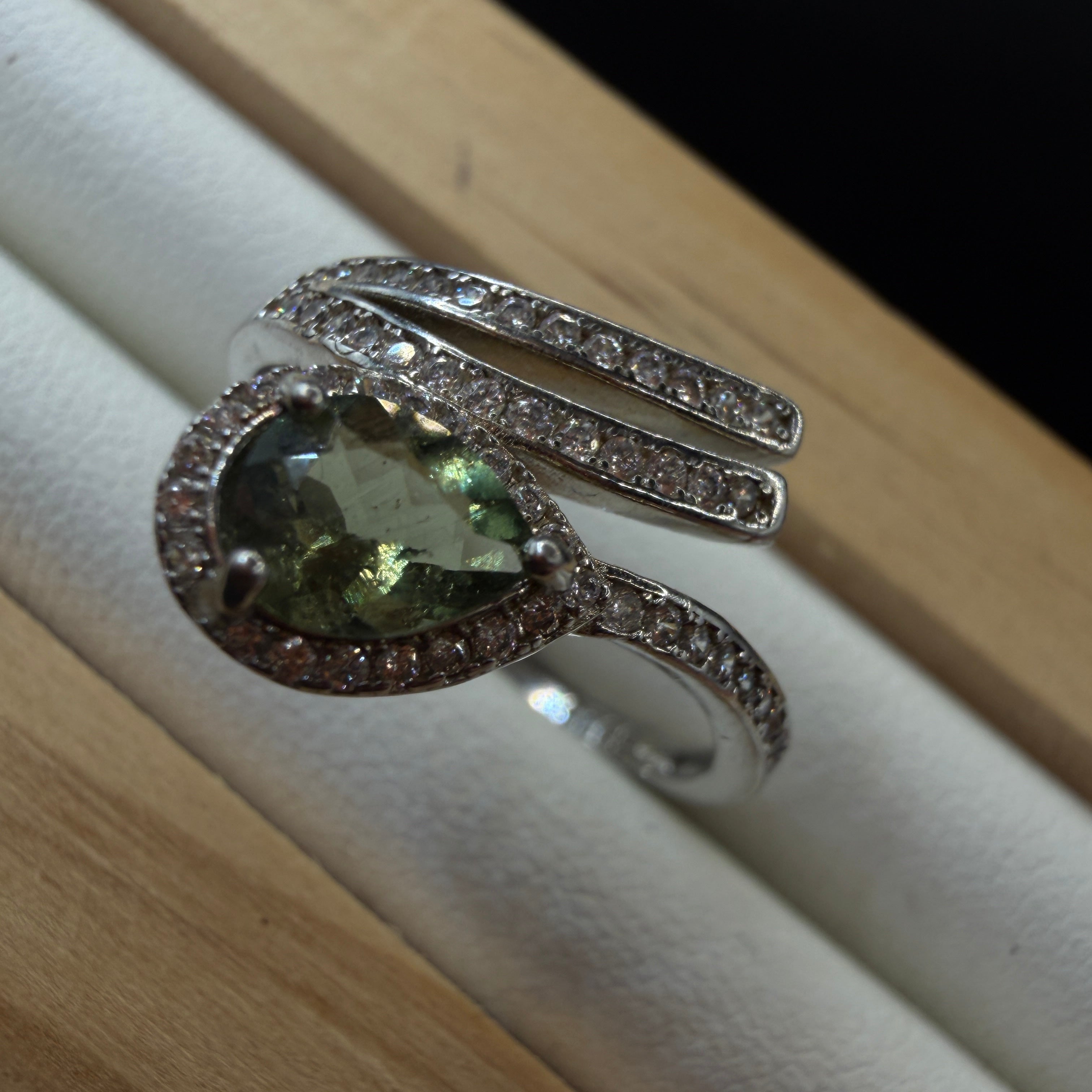Moldavite S925 Adjustable Certified Ring
