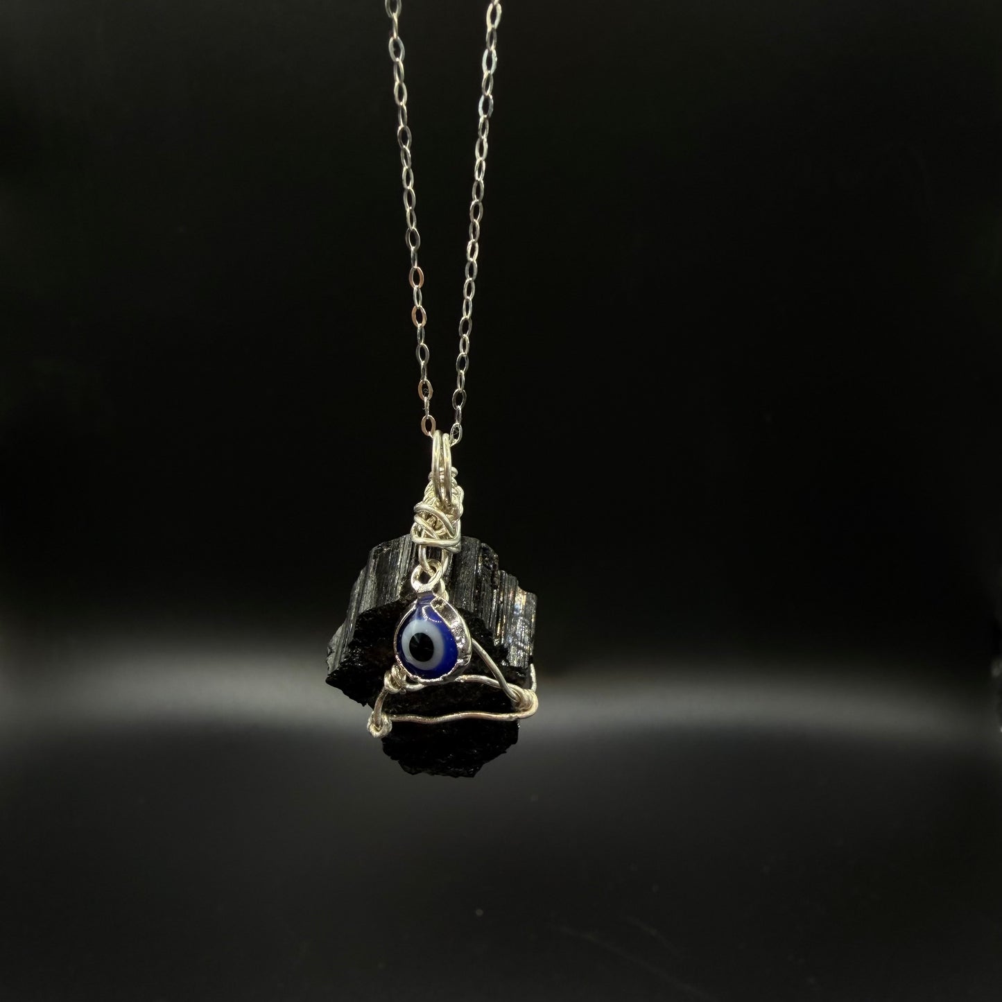 Black Tourmaline Evil Eye Handmade S925 Necklace