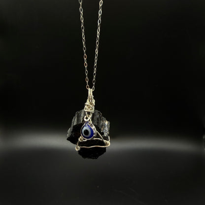 Black Tourmaline Evil Eye Handmade S925 Necklace