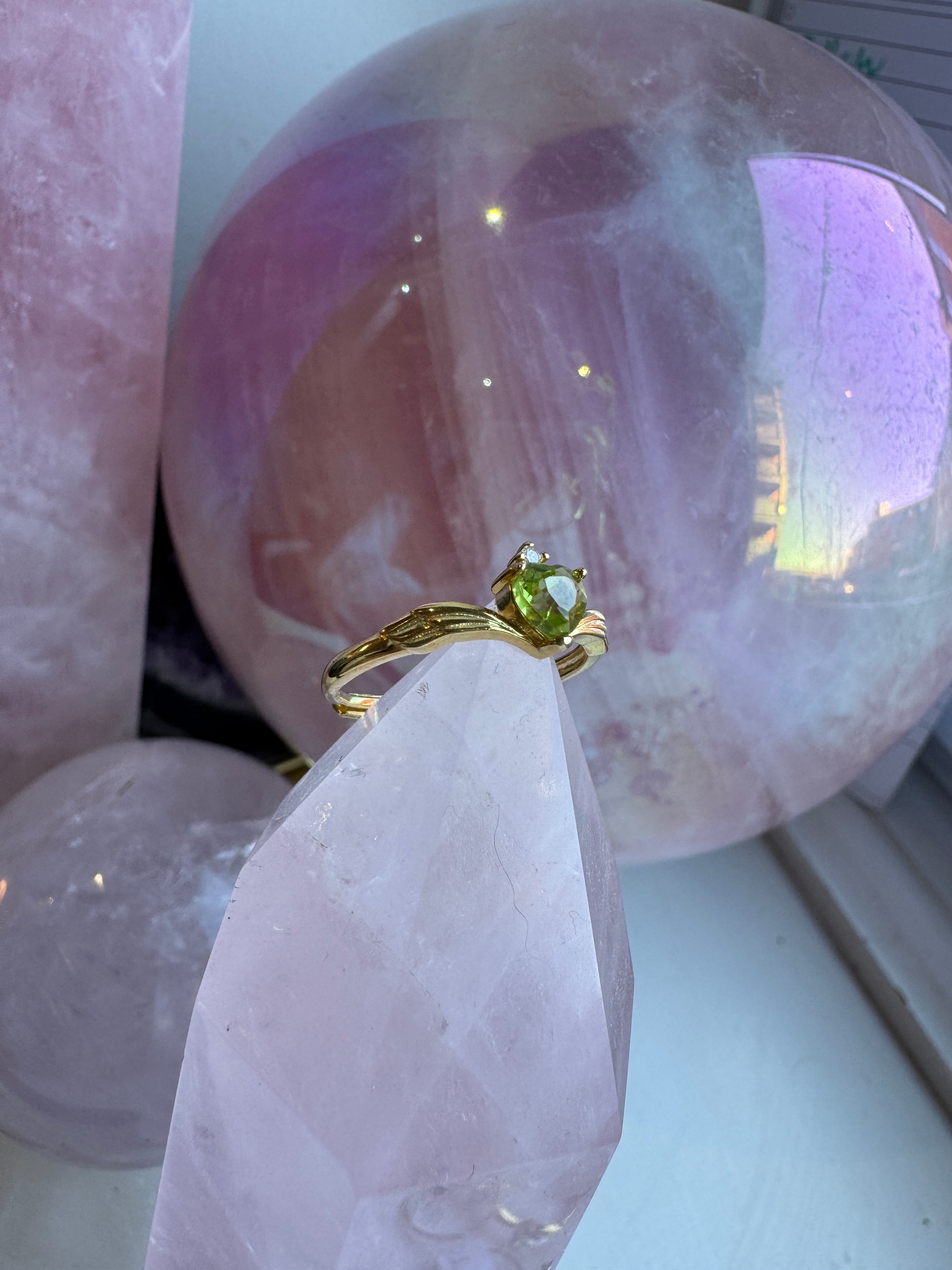 Gold Peridot Heart S925 Adjustable Ring