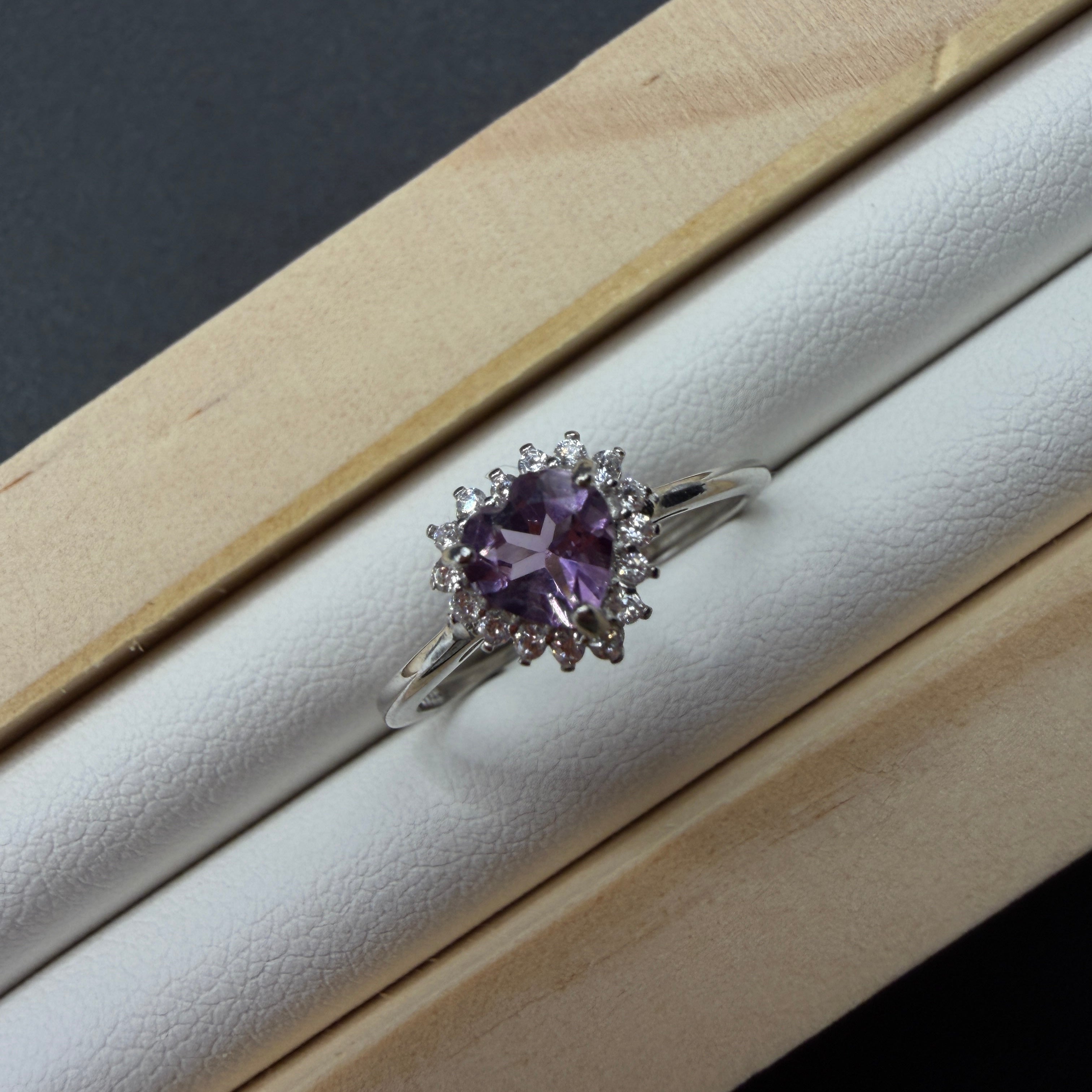 Amethyst Heart S925 Adjustable Ring