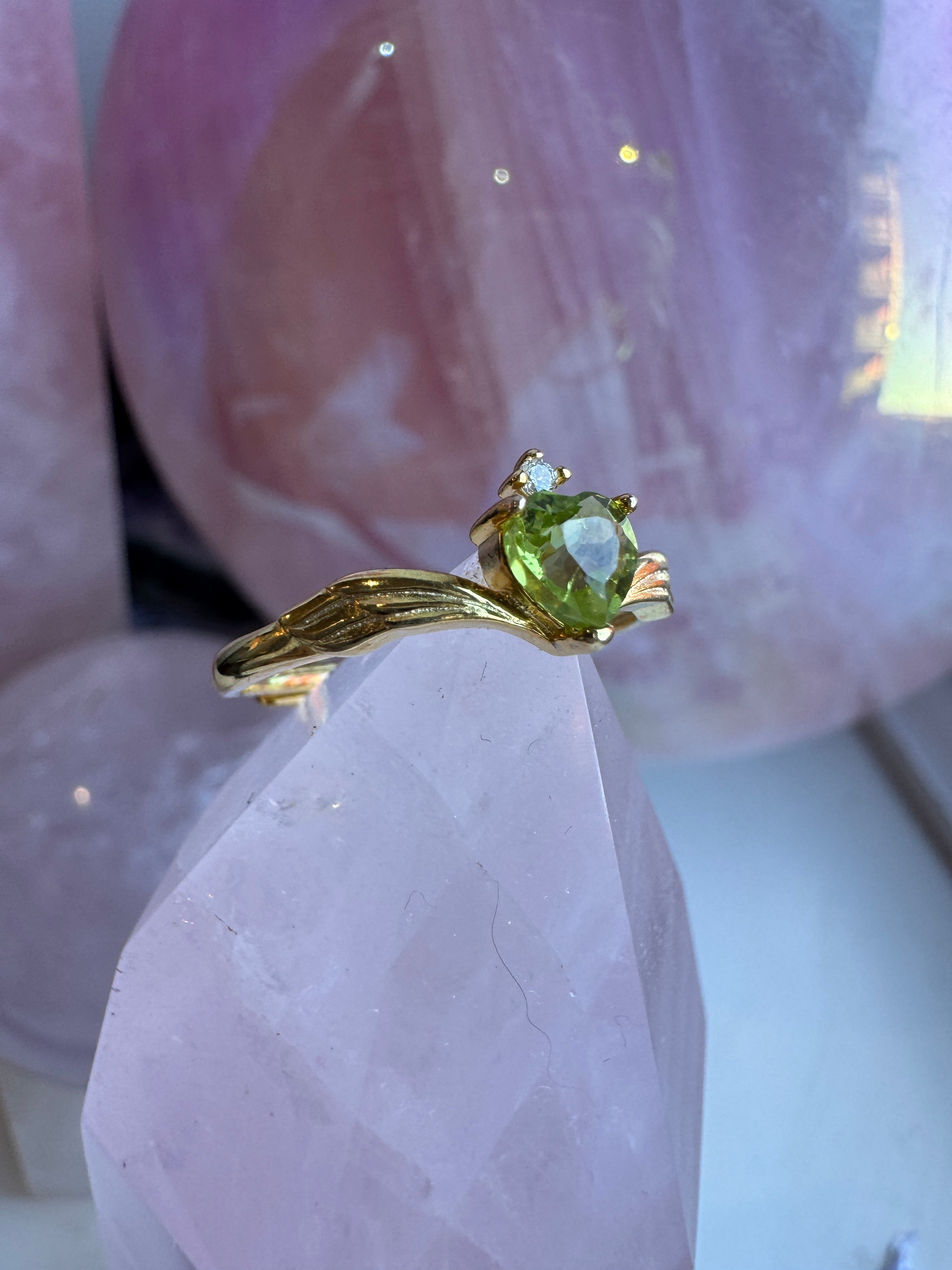 Gold Peridot Heart S925 Adjustable Ring