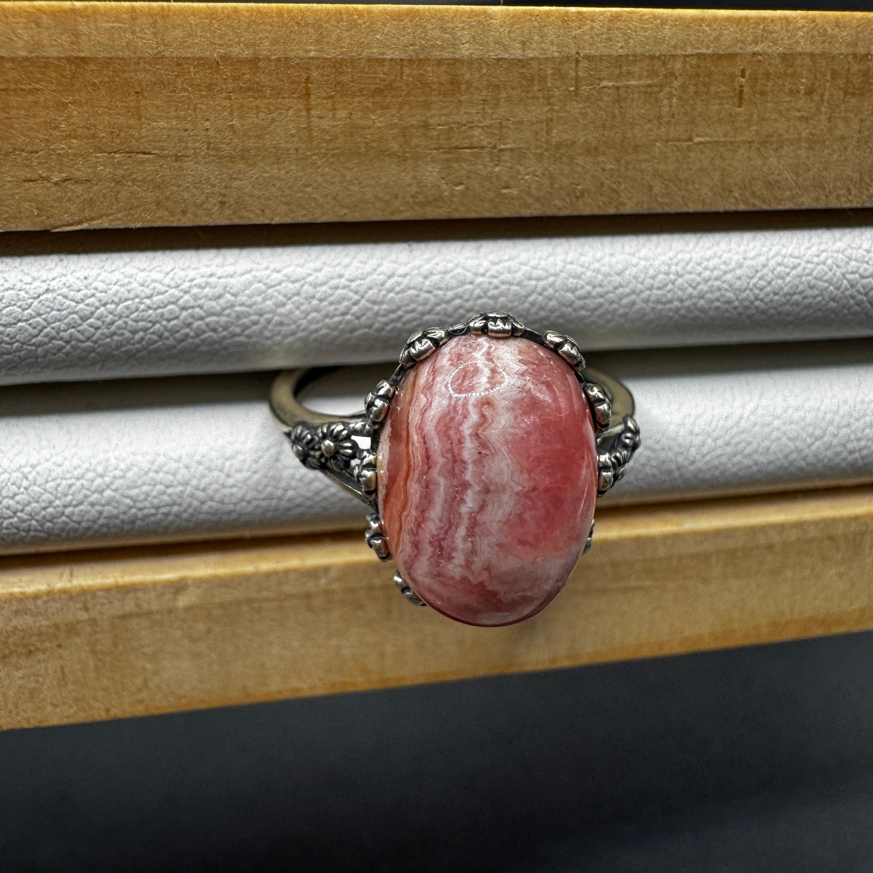 Rhodochrosite S925 Adjustable Ring
