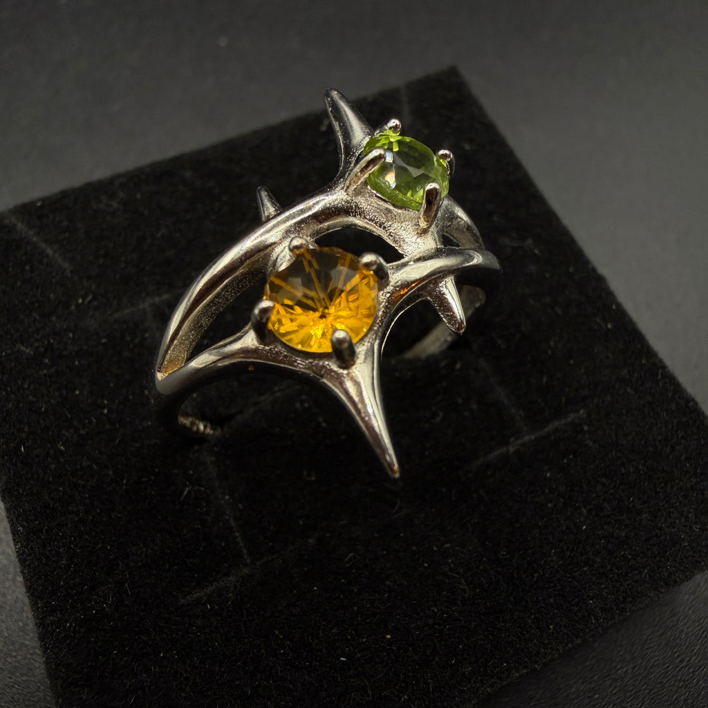 Peridot and Citrine Star S925 Certified Adjustable Ring