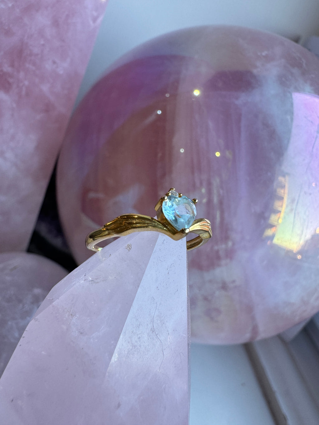 Gold Aquamarine Heart Ring S925
