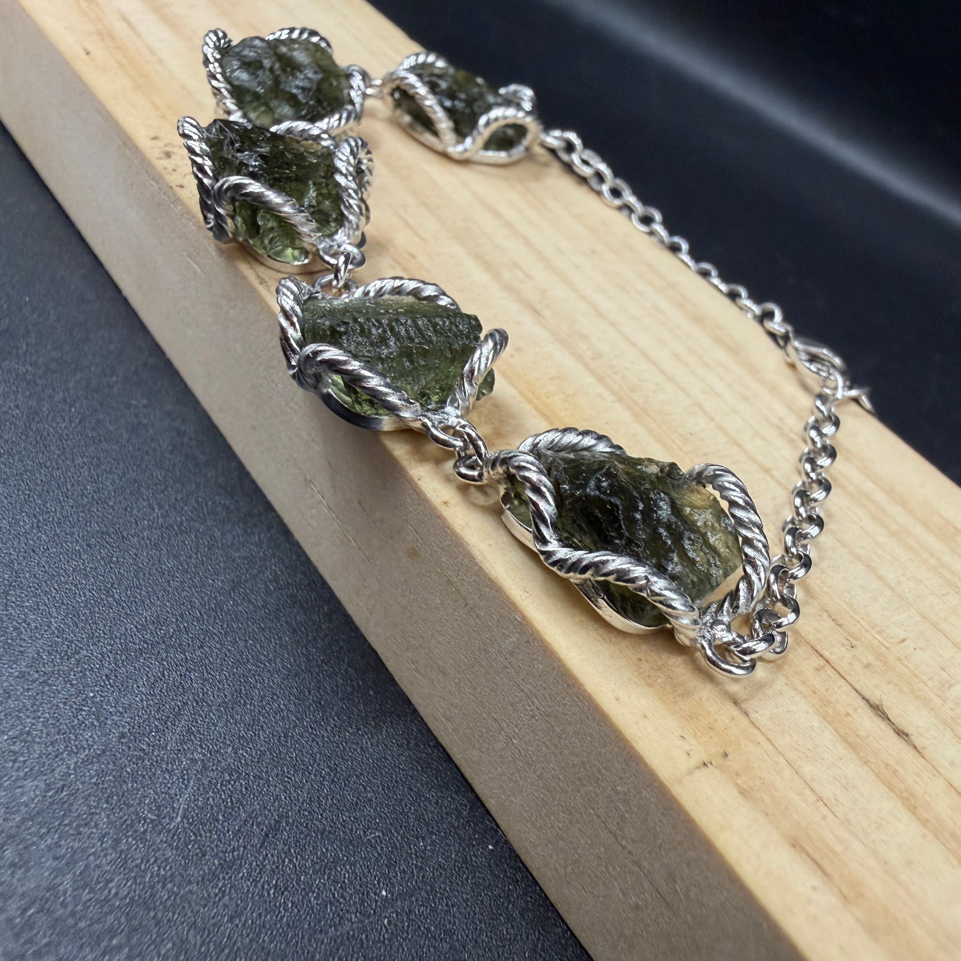 Raw Moldavite S925 Certified Bracelet