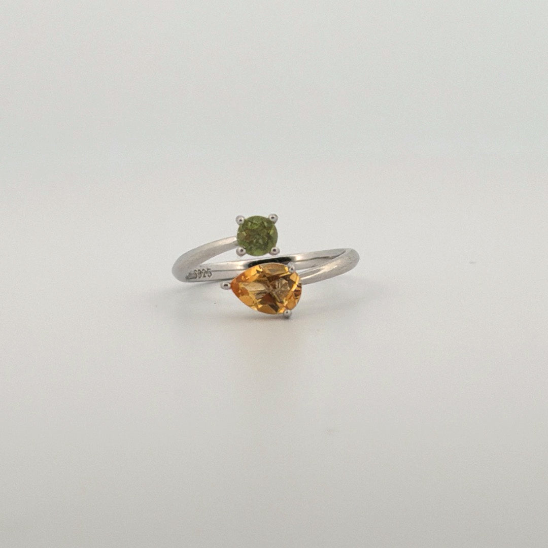 Peridot and Citrine Star S925 Certified Adjustable Ring