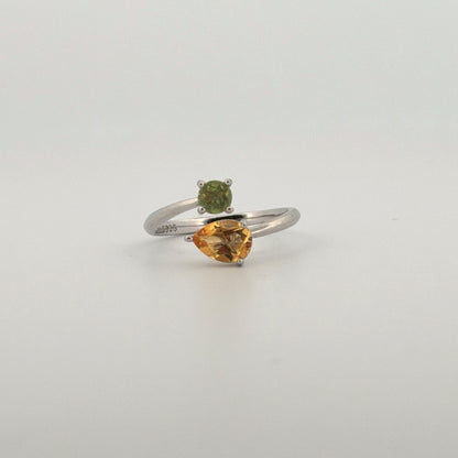 Peridot and Citrine Star S925 Certified Adjustable Ring