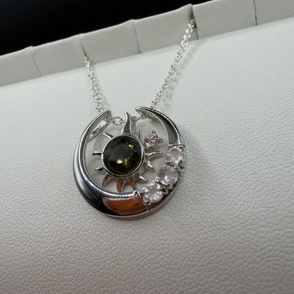Moldavite and Rose Quartz S925 Certified Necklace