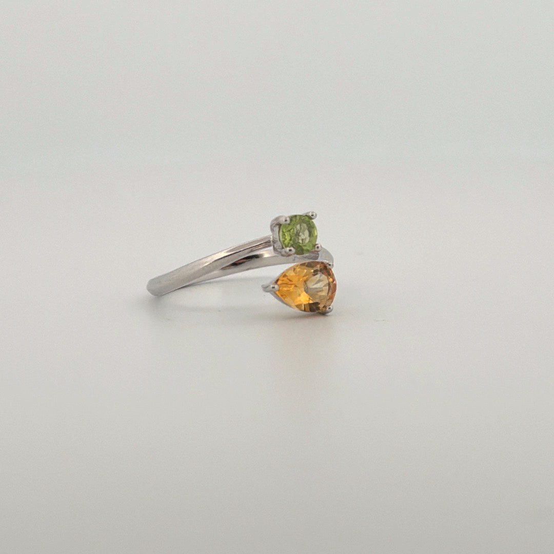 Peridot and Citrine Star S925 Certified Adjustable Ring