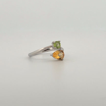 Peridot and Citrine Star S925 Certified Adjustable Ring