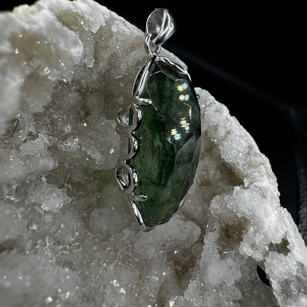 Large Moldavite Freeform S925 Certified Necklace