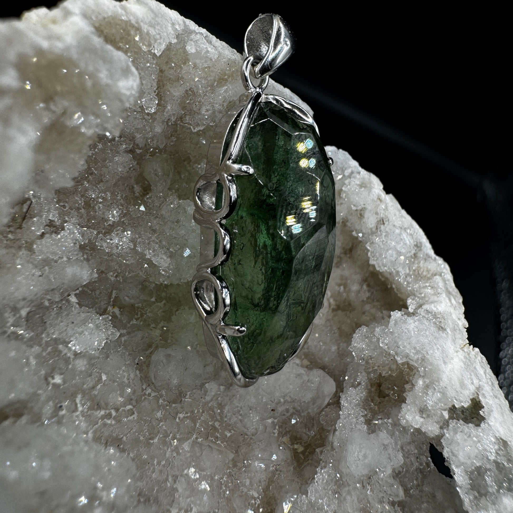 Large Moldavite Freeform S925 Certified Necklace