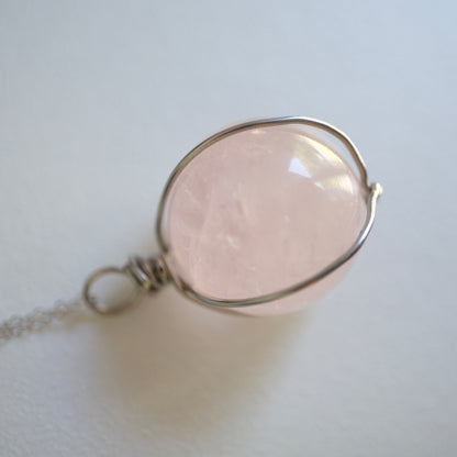 Rose Quartz Sphere Handmade Necklace on S925 Chain