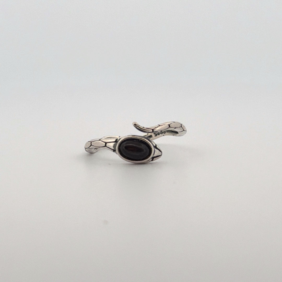Silver Sheen Obsidian Snake S925 Adjustable Ring