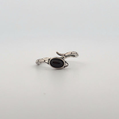 Silver Sheen Obsidian Snake S925 Adjustable Ring