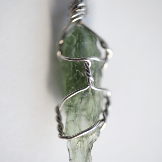 Moldavite Stainless Steel and S925 Handmade Necklace
