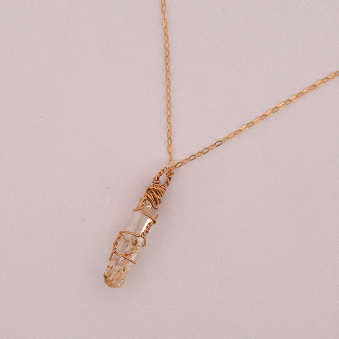 Lemurian Mango Quartz Gold Handmade Necklace on S925 Chain