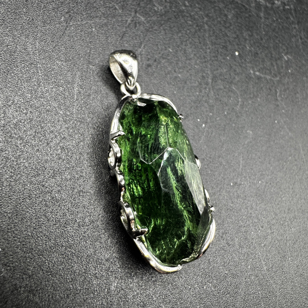 Large Moldavite Freeform S925 Certified Necklace