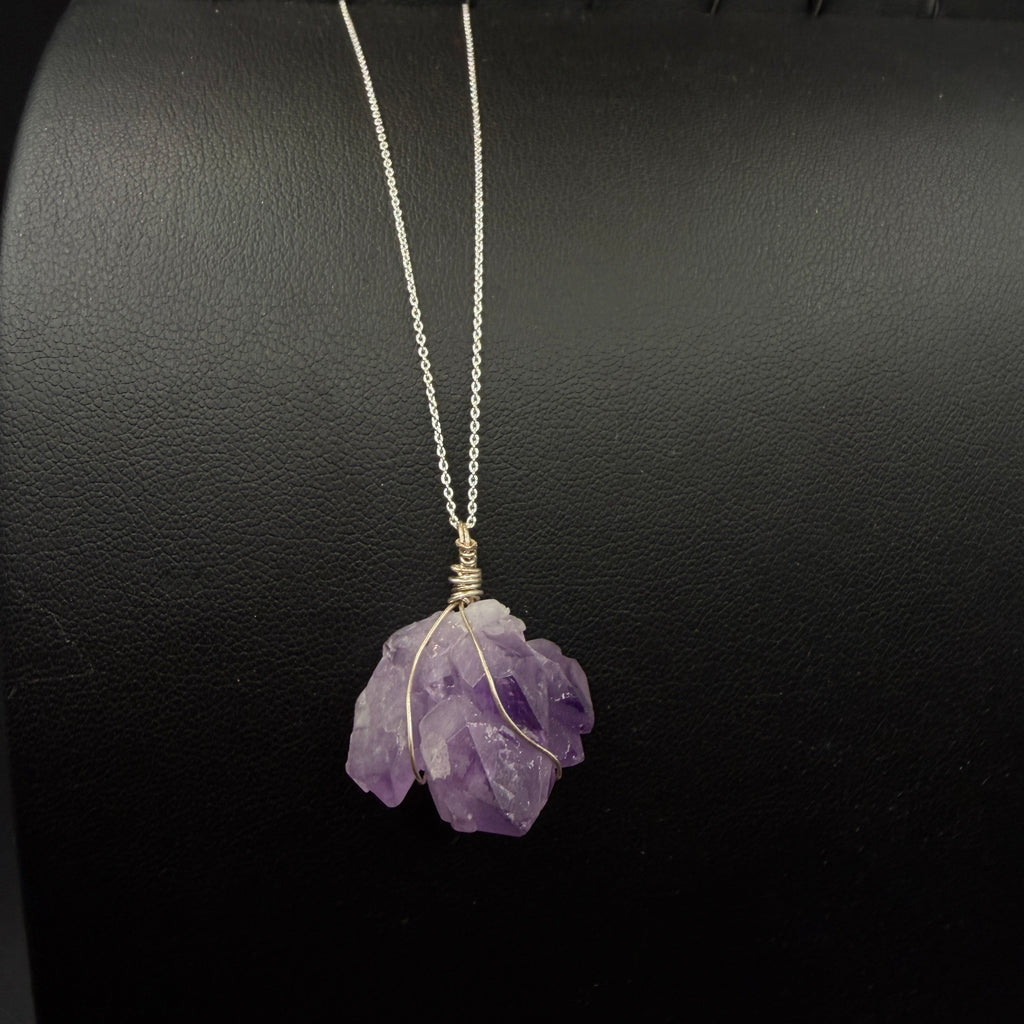 Hand Wrapped S925 Amethyst Cluster Necklace