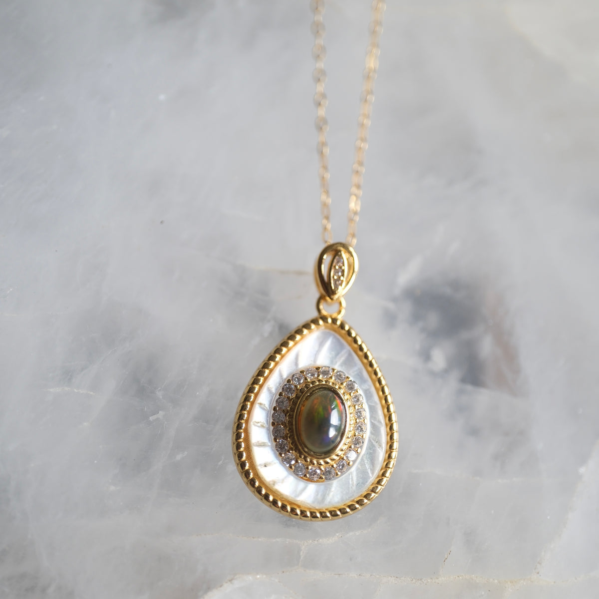 Black Opal Gold S925 Necklace