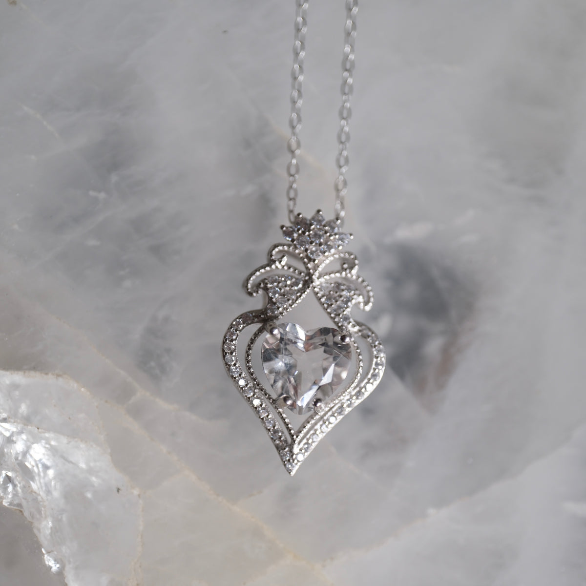 Clear Quartz Heart S925 Necklace