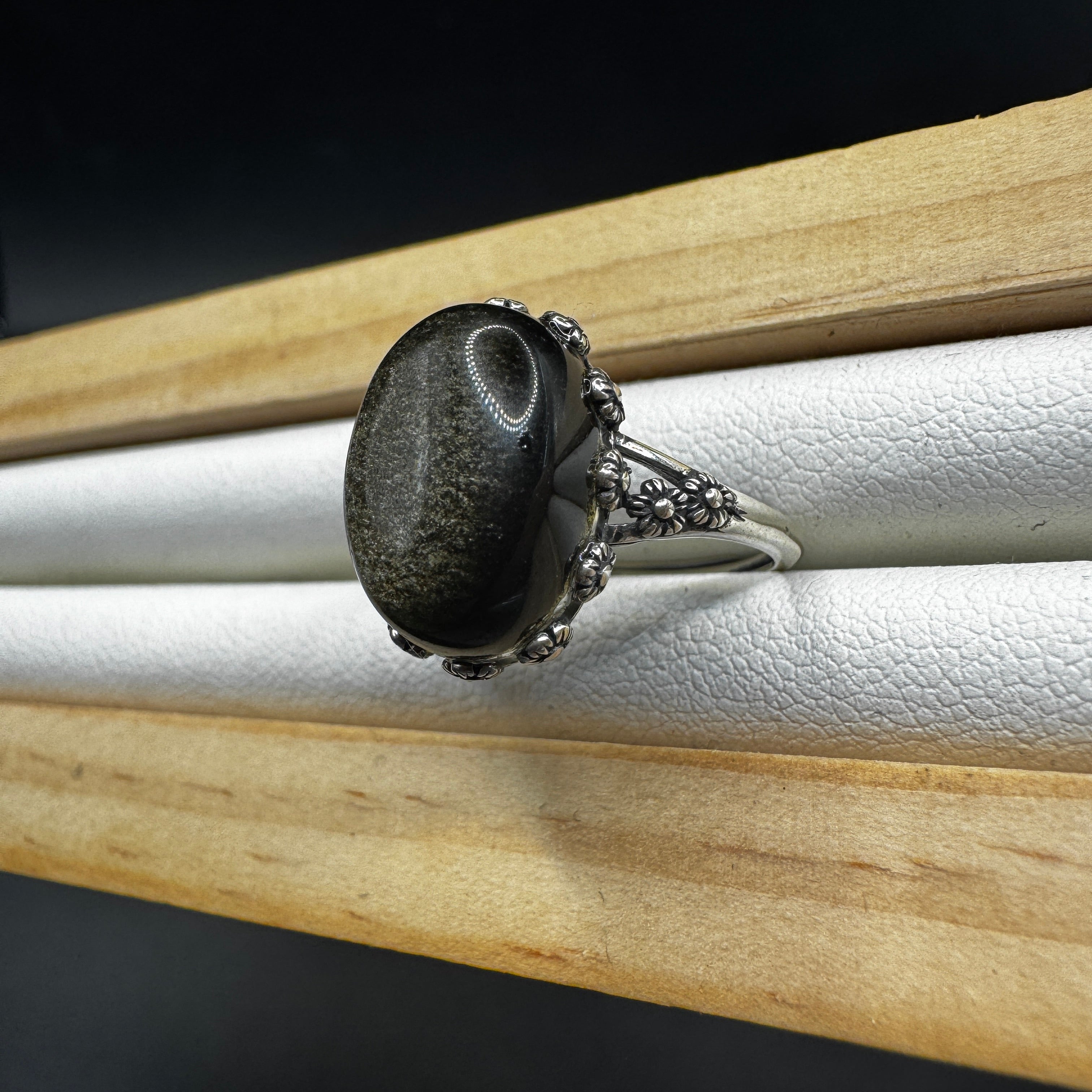 Golden Sheen Obsidian S925 Adjustable Ring