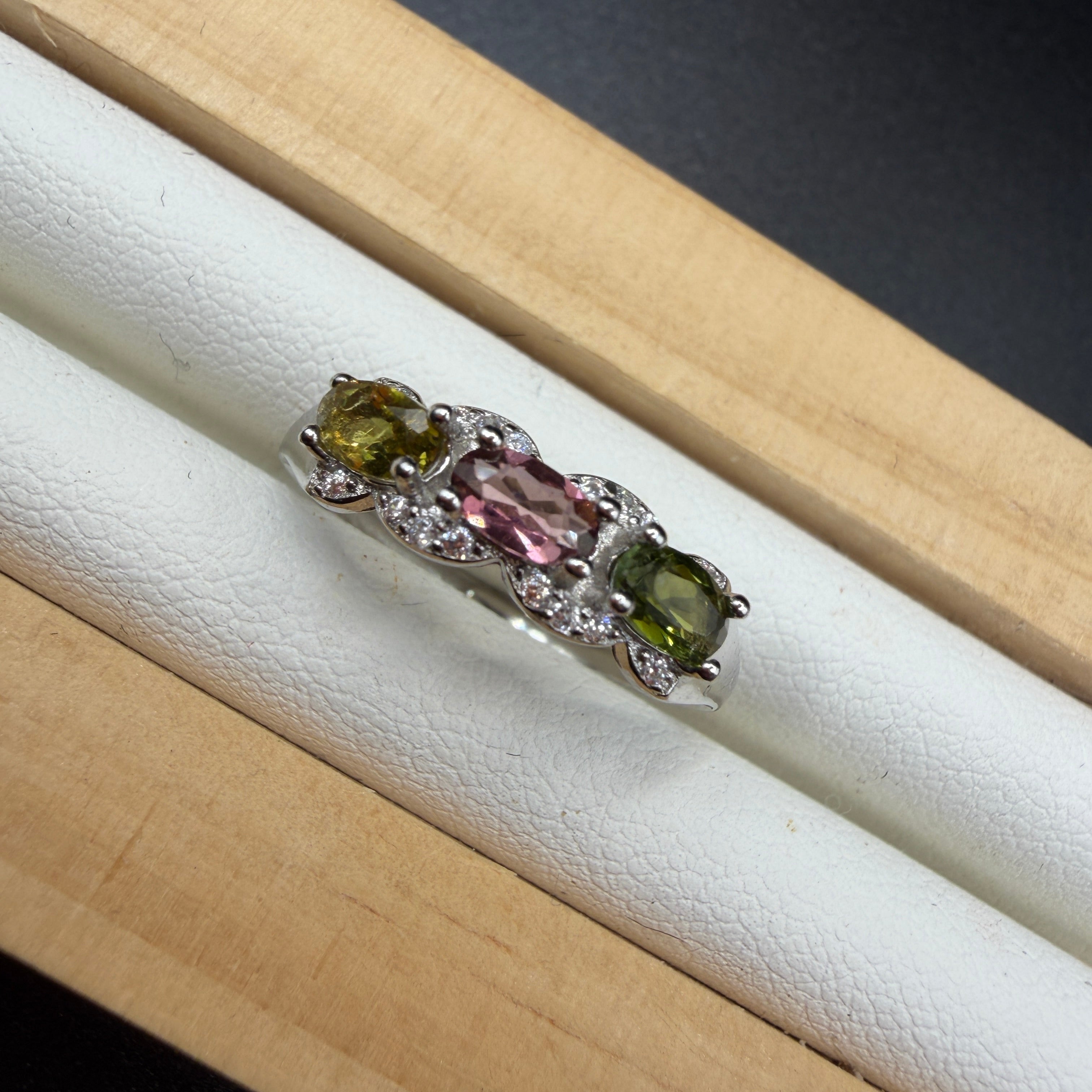 Rainbow Tourmaline S925 Adjustable Ring