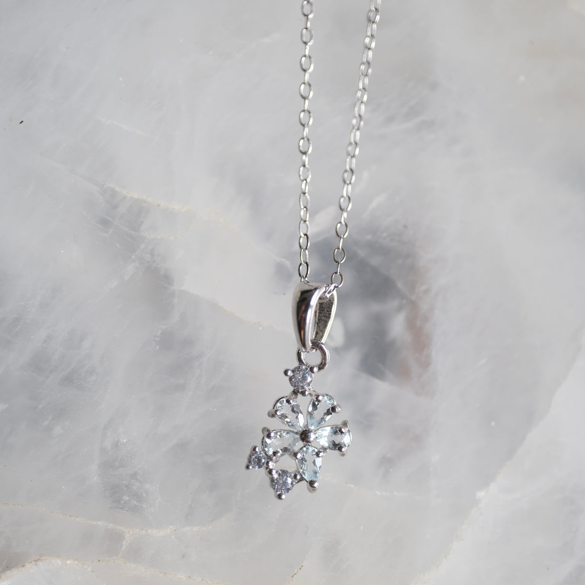 Aquamarine Flower S925 Necklace
