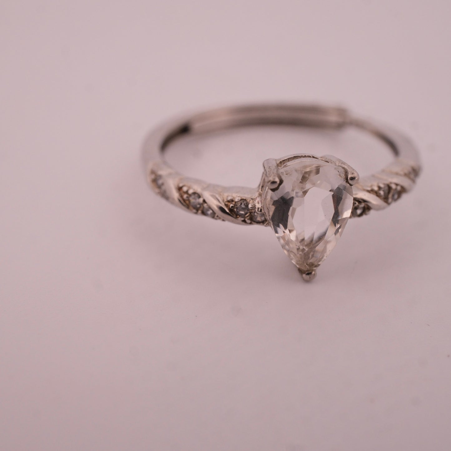 Clear Quartz Teardrop S925 Adjustable Ring