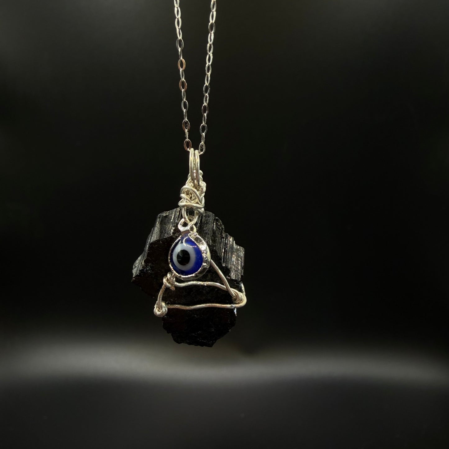 Black Tourmaline Evil Eye Handmade S925 Necklace