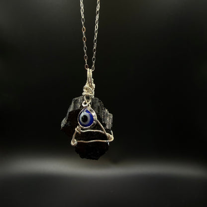 Black Tourmaline Evil Eye Handmade S925 Necklace