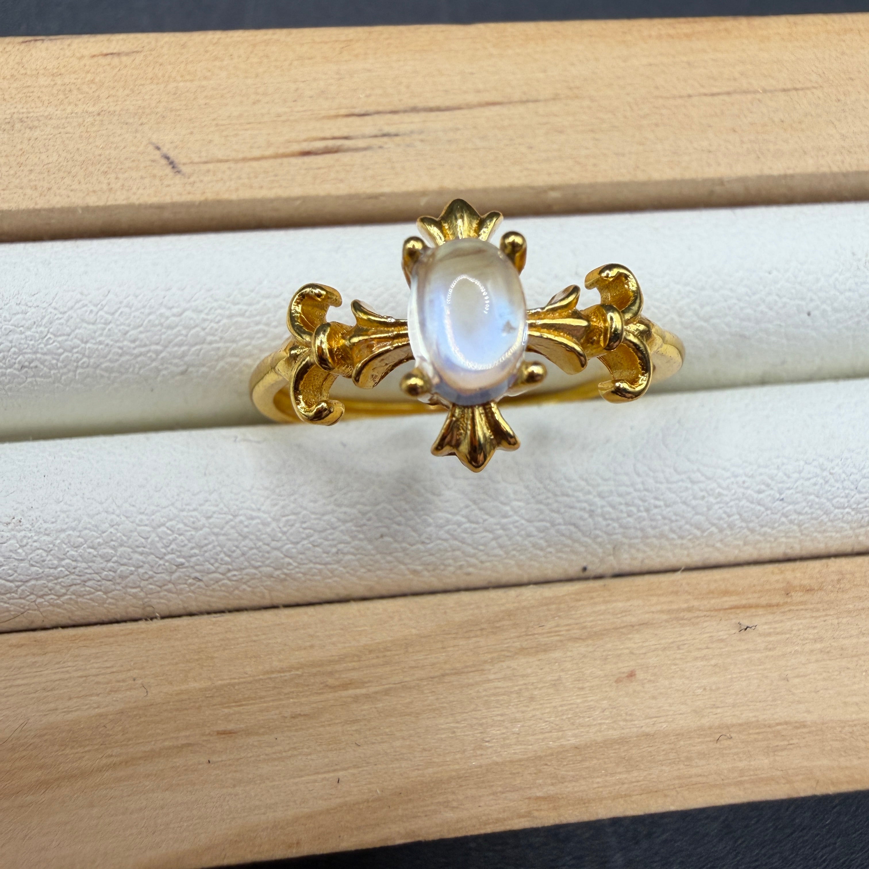 Moonstone S925 Adjustable Gold Played Ring