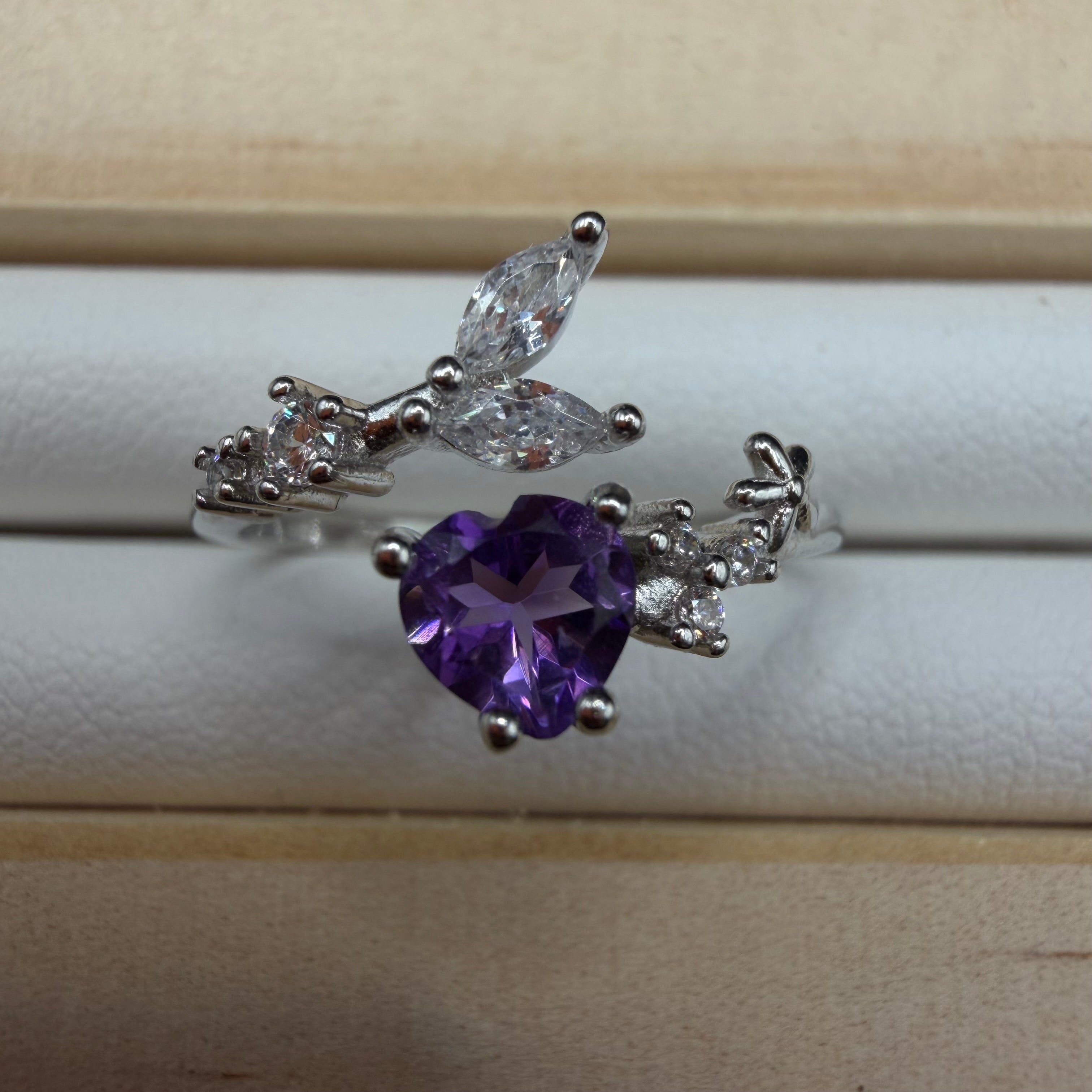 Amethyst Heart S925 Adjustable Ring