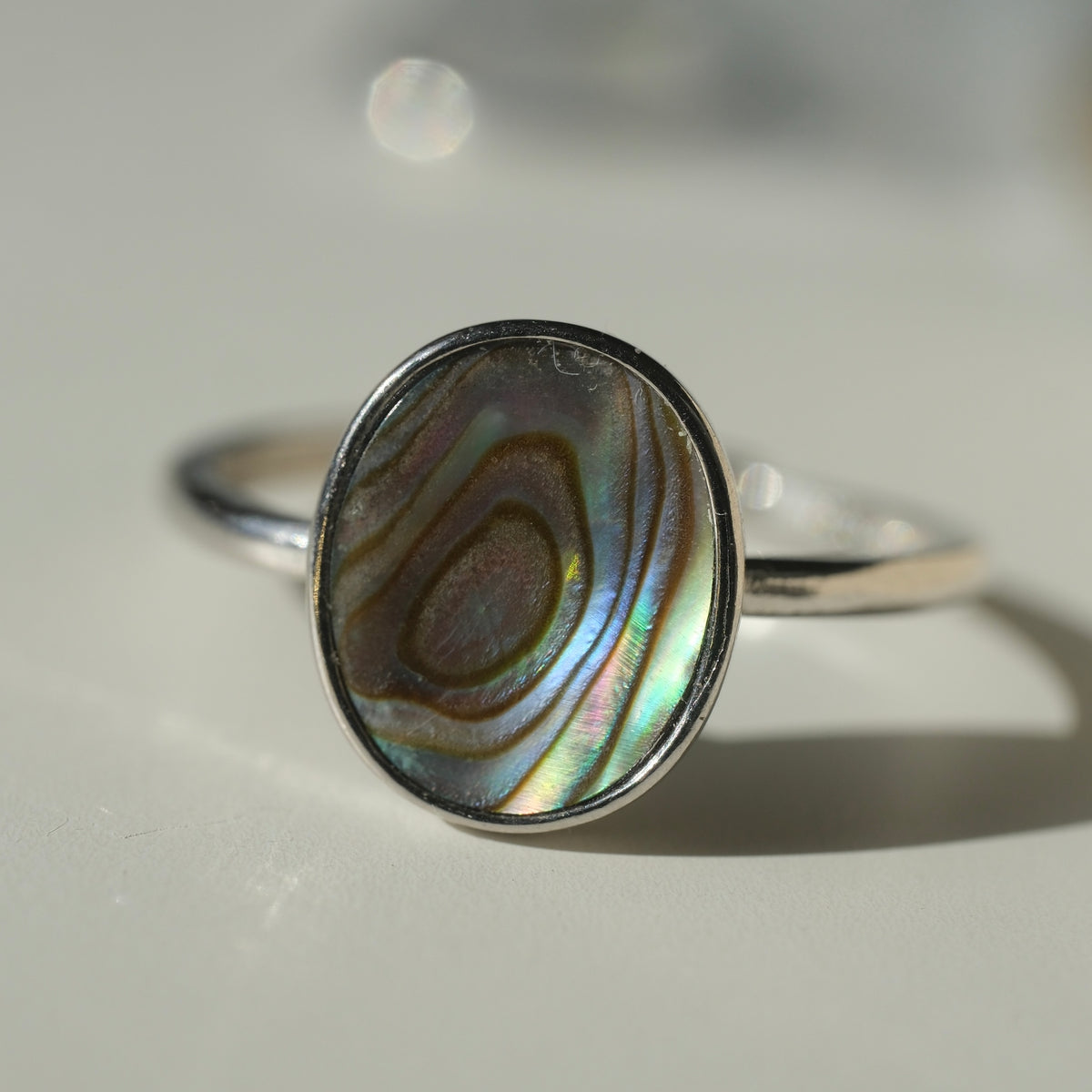 Abalone Shell Oval S925 Adjustable Ring
