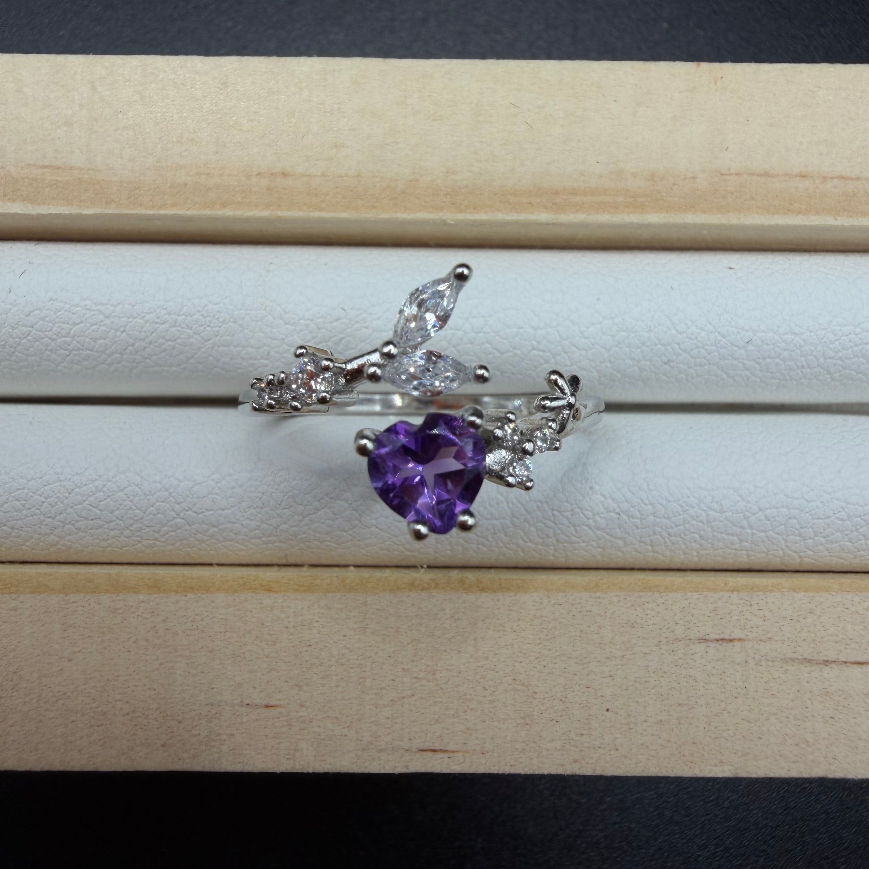 Amethyst Heart S925 Adjustable Ring